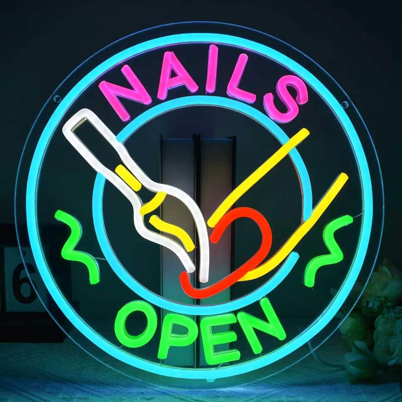 Beauty And Makeup Studio - Nails Open Neon Tabela USB Kısılabilir