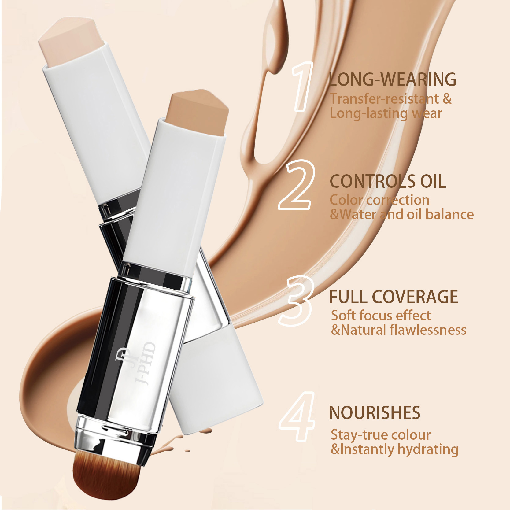 J Beauty Makeup - İkisi Bir Arada Fırça Başlıklı Fondöten